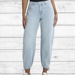 79. NWT Madden NYC Barrel Relaxed Fit Wide Leg Jeans Drawstring Hem SZ: 6